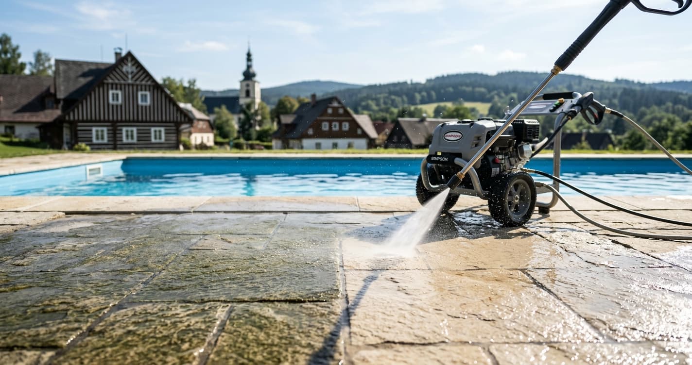 Jak vyčistit okolí bazénu před sezónou: materiály, řasy a protiskluz