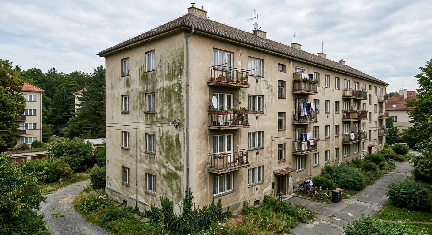 Elewacja budynku wielorodzinnego – před čištěním