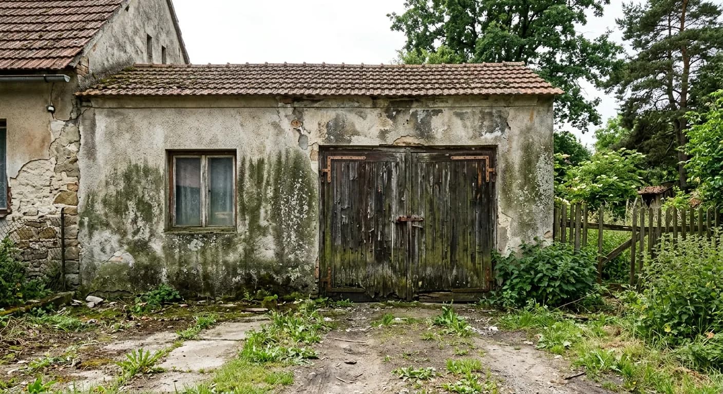 Elewacja garażu – před čištěním