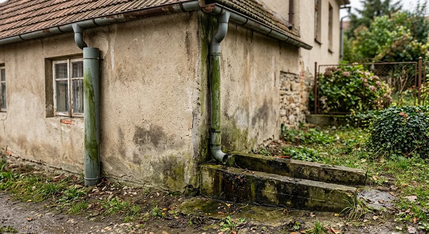 Rury spustowe i korytka – před čištěním