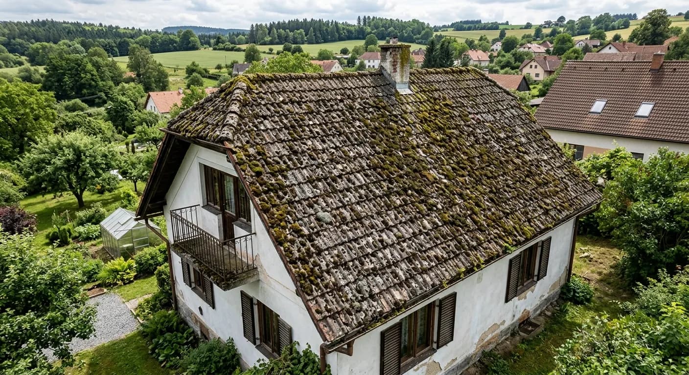 Dachówki – mech i porosty – před čištěním