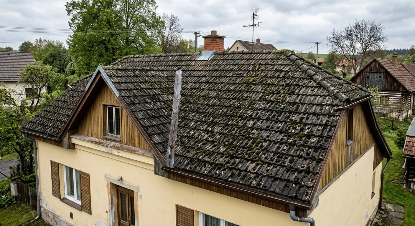 Dach i komin – před čištěním