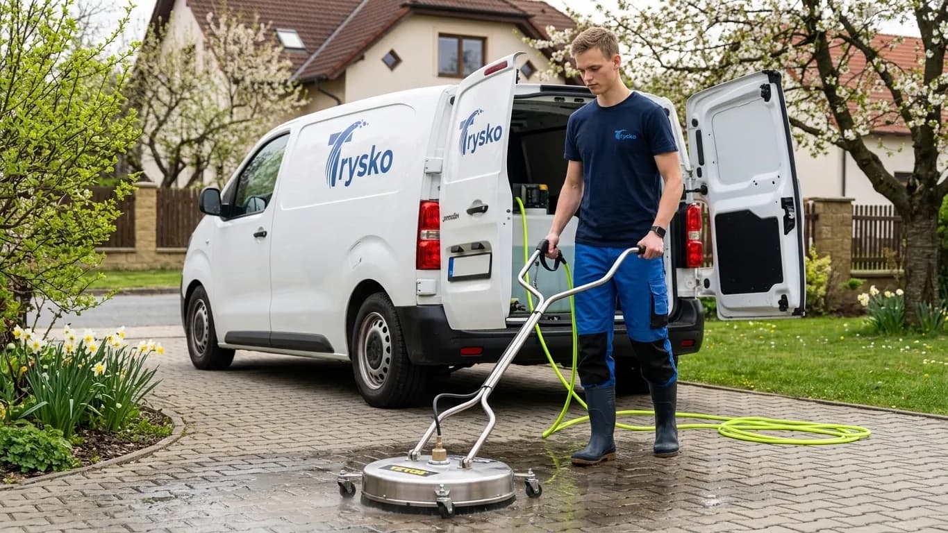 Jarní čištění fasády a dlažby tlakovou vodou v Liberci